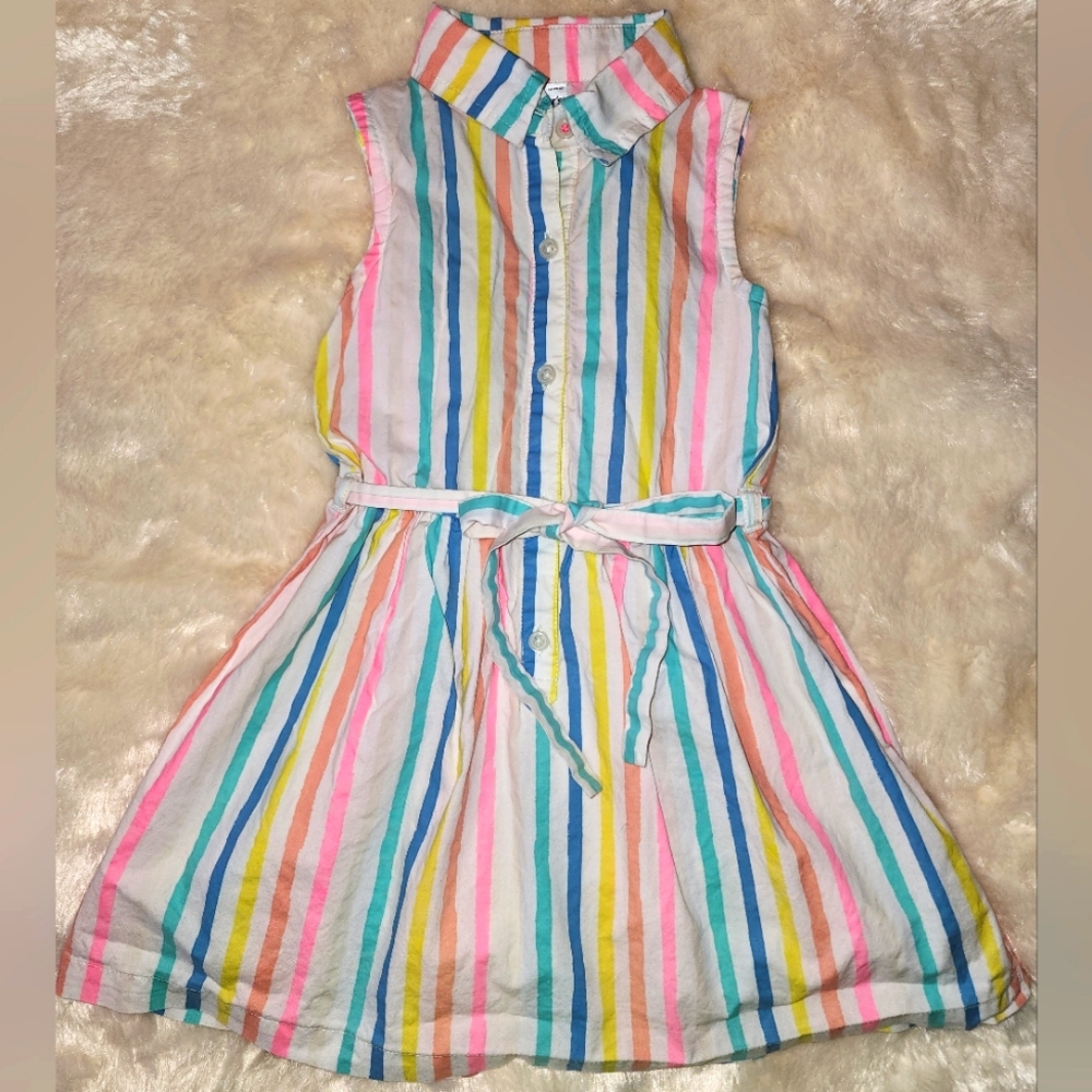Girls size 3T white dress with colorful striped